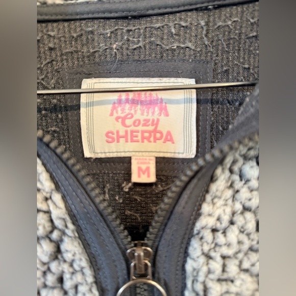 Cozy Sherpa Women's Gray Blue Faux Fleece Pullover 1/4 Zip Jacket Coat medium - Picture 5 of 5